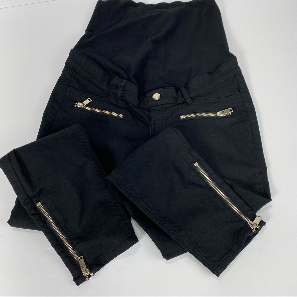 H & M Mama Maternity Pants Black With Zippers Skinny Leg 8